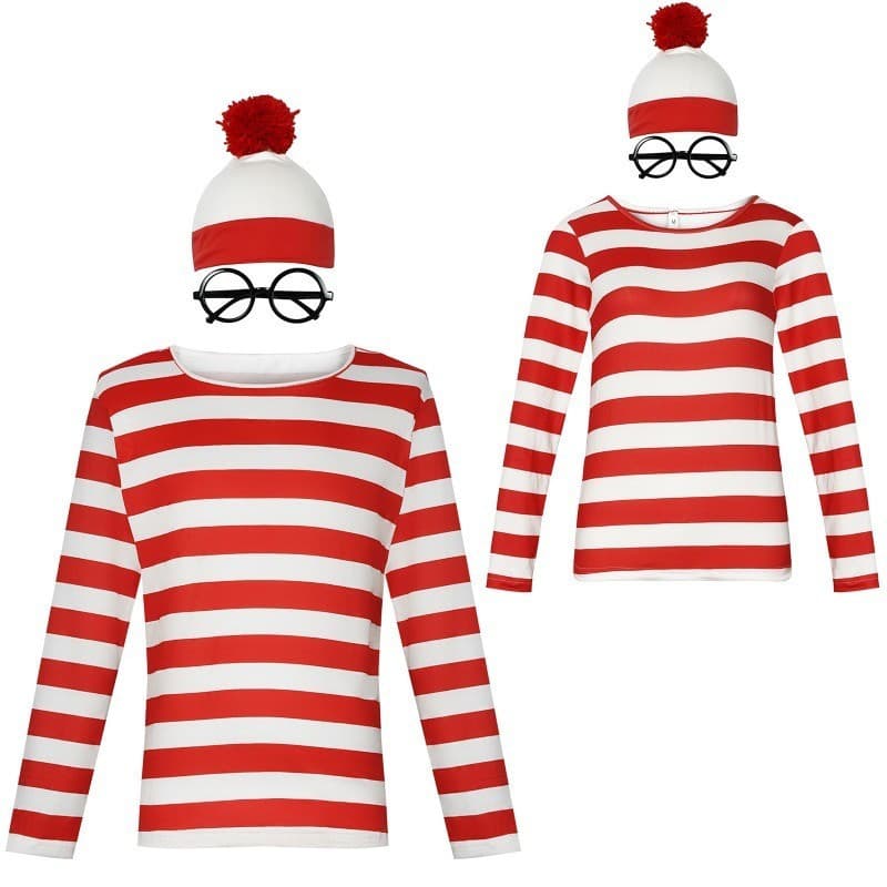 Onde está o Wally? Fantasia de Halloween para Pais e Filhos, Cosplay P2SQ