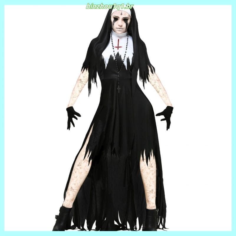 Traje de Halloween traje Horror freira traje c osplay Cosplay vampiro demônio traje maquiagem