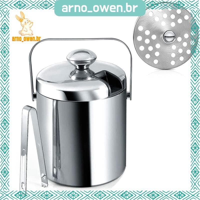 [arno_owen.br] Balde De Gelo Com Tampa , De Parede Dupla Aço Inoxidável Isolado De 1.3 Litros