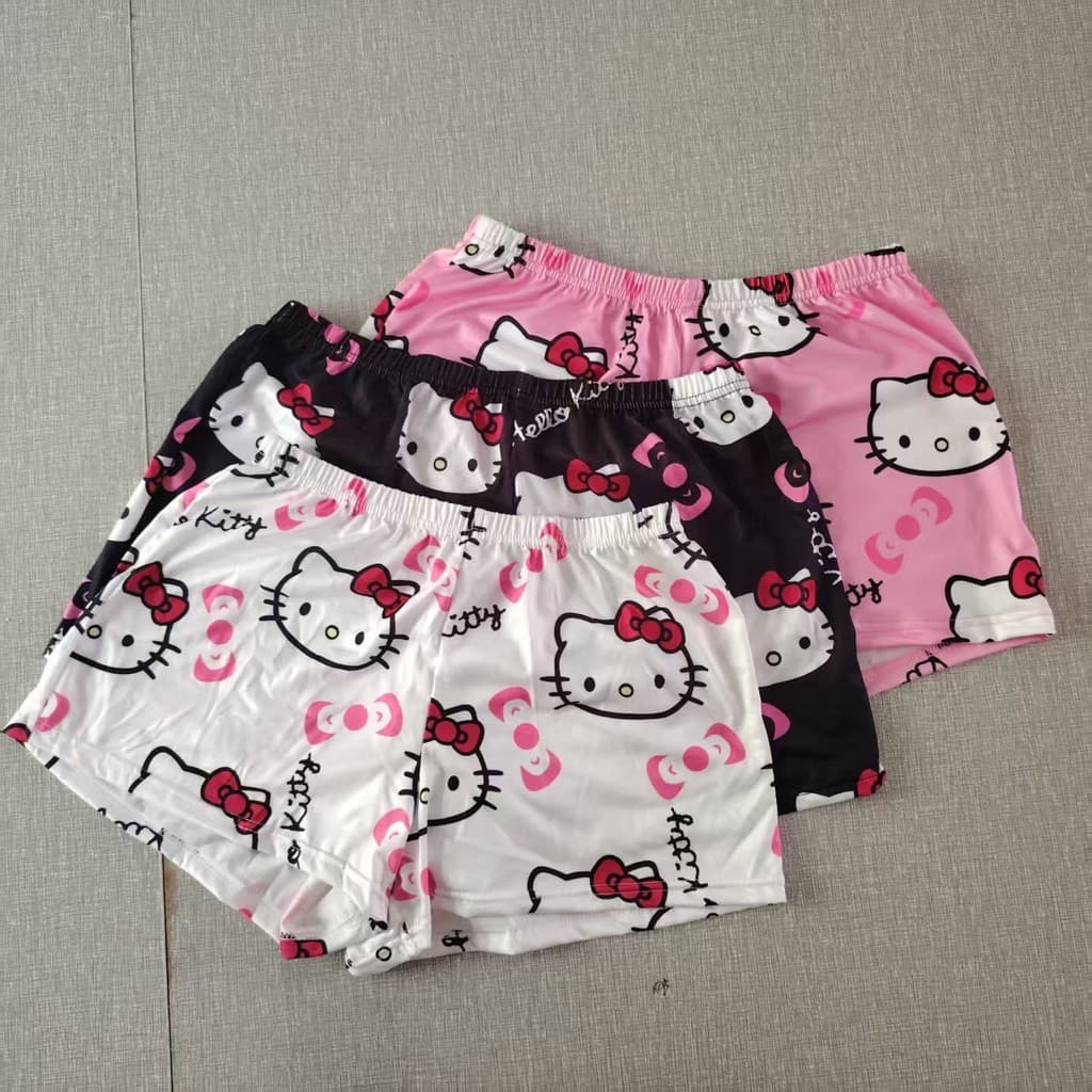 Pijama feminino fino de desenho animado, novo conjunto de flanela com shorts de manga curta e estampa do gato KT, roupa