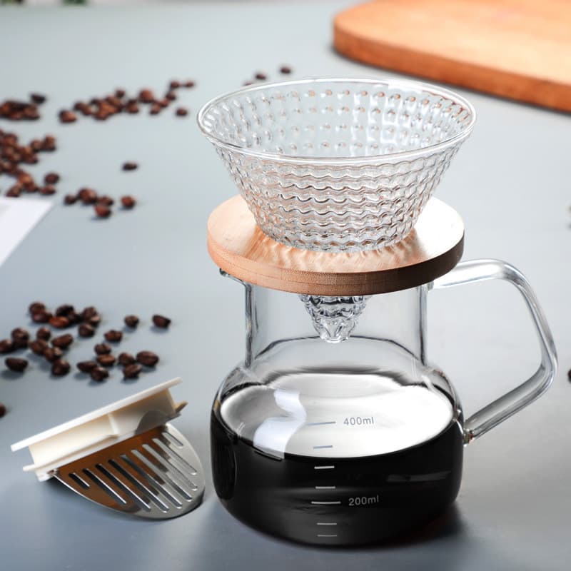 Fabricante atacado pote de café de vidro conjunto de café com tampa pendurado orelha cafeteira mão despeje pote filtro d