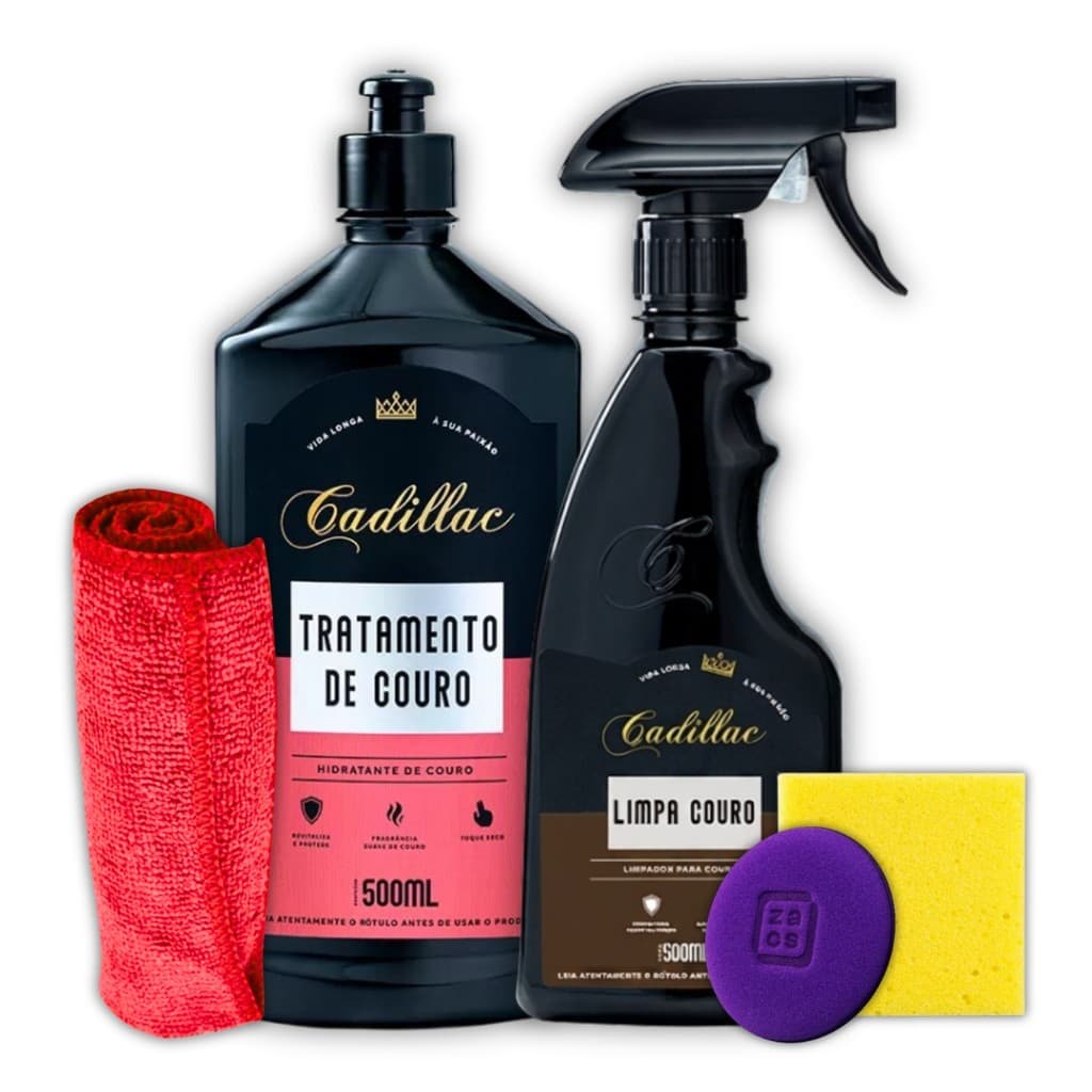 Kit Limpa Hidrata Banco Couro Tratamento Aplicador Cadillac