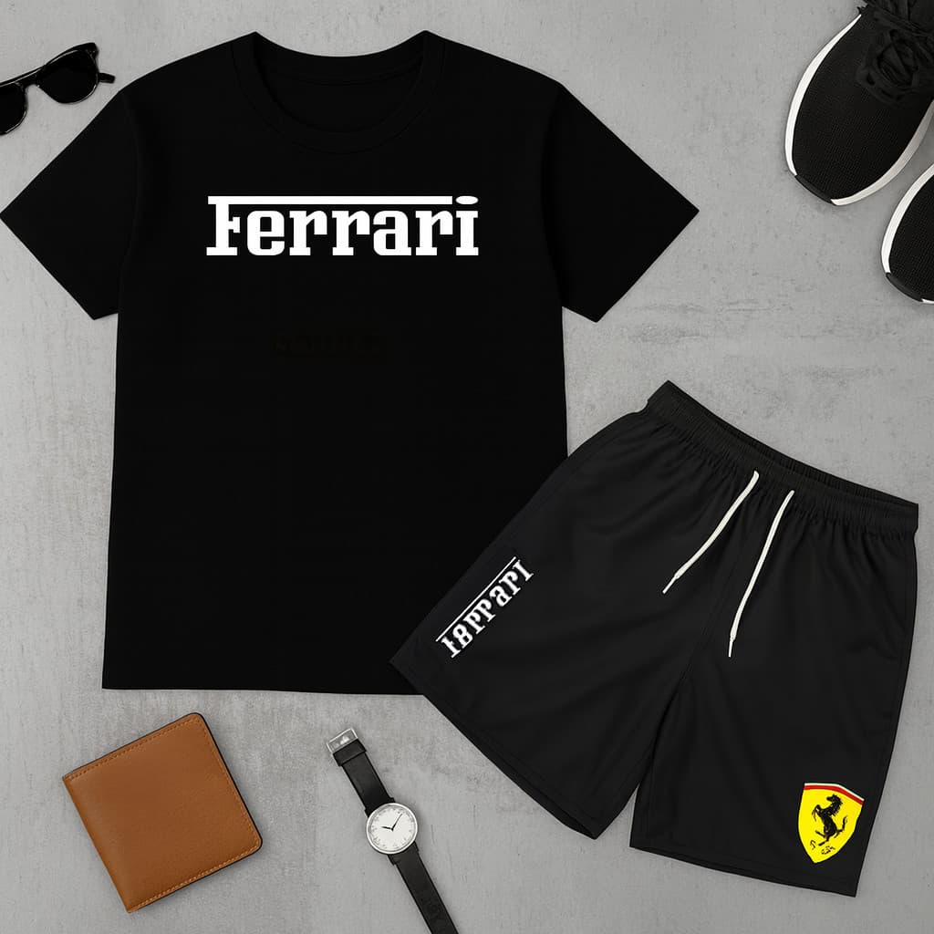 Conjunto Masculino Camiseta e Short Tactel Estilo Ferrari Stretwer – Casual Esportivo Premium
