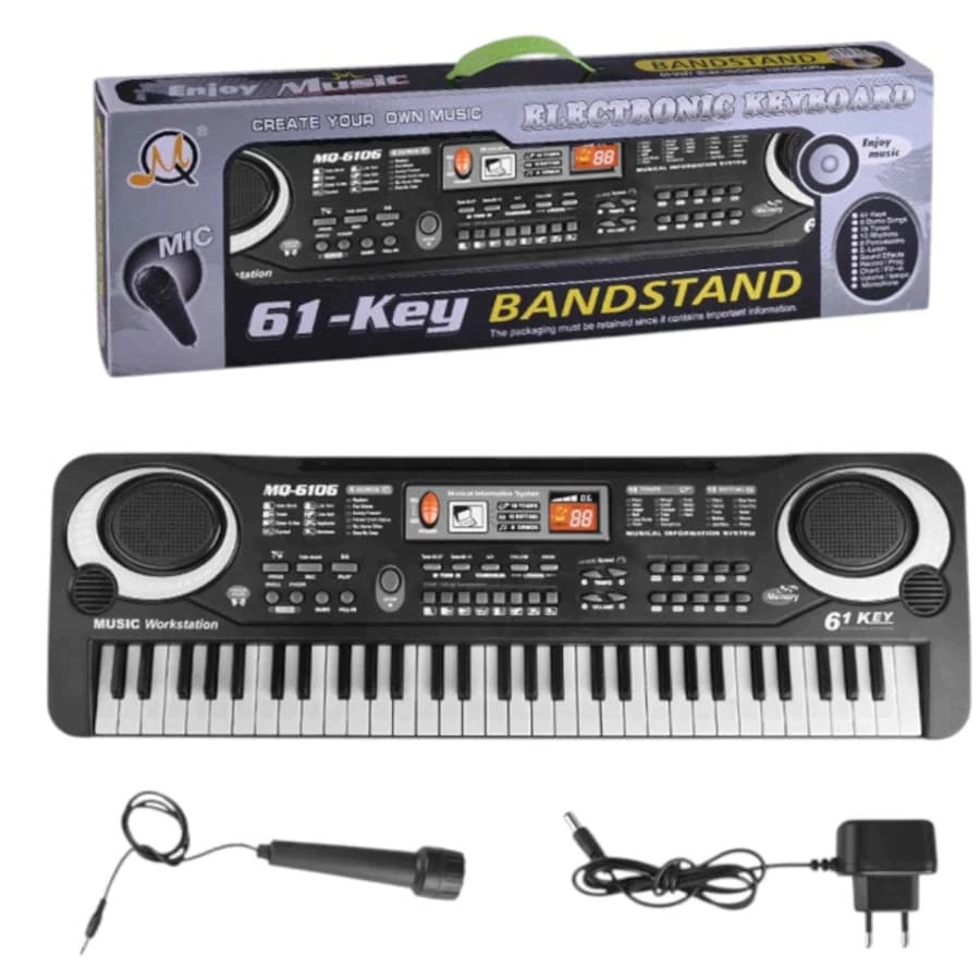 Teclado Piano Elétrico Infantil de Brinquedo com 61 Teclas Com Microfone E Fonte