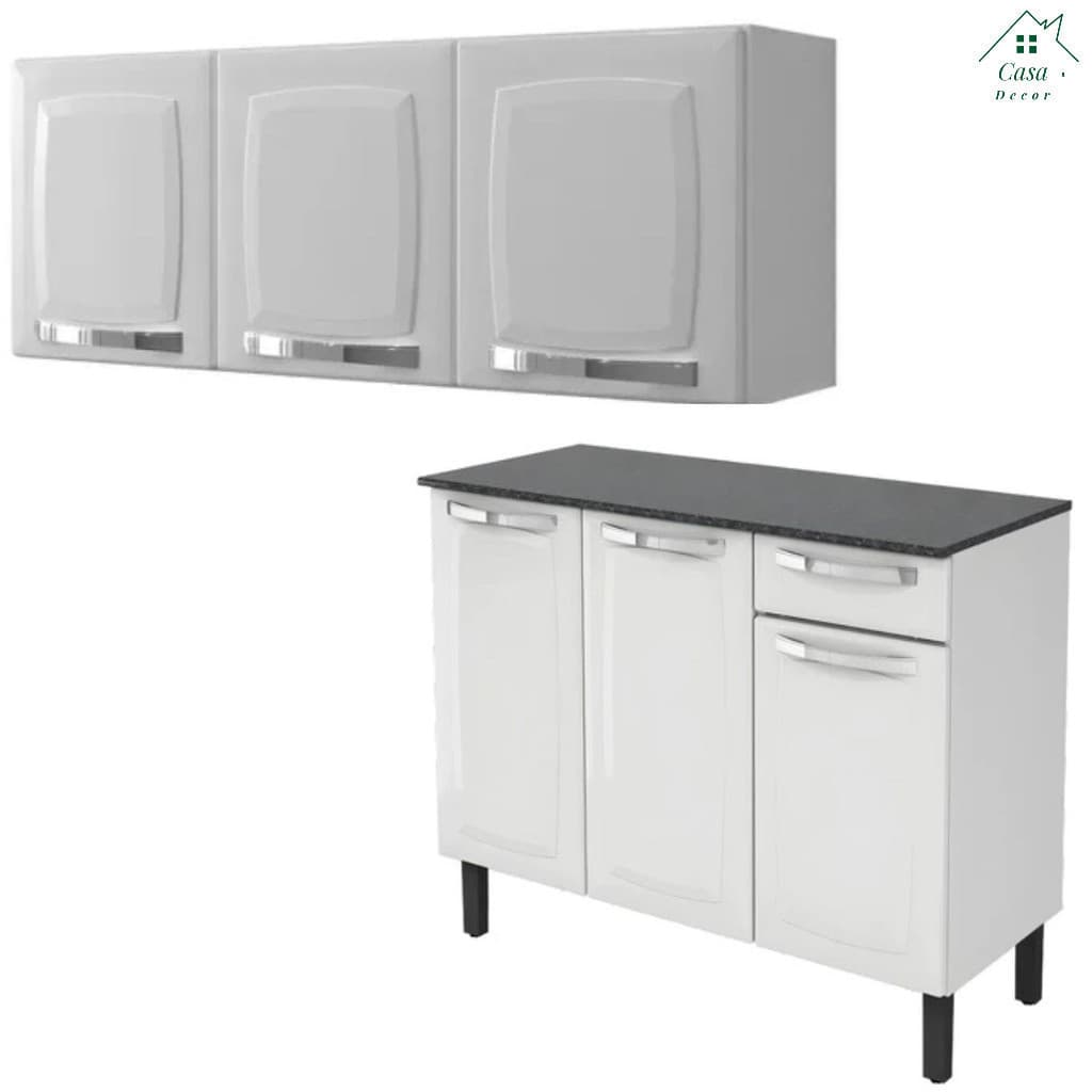 🌟 Kit Cozinha Multiuso Itatiaia Aço Balcão + Armário Aéreo Branco Rose 🌟