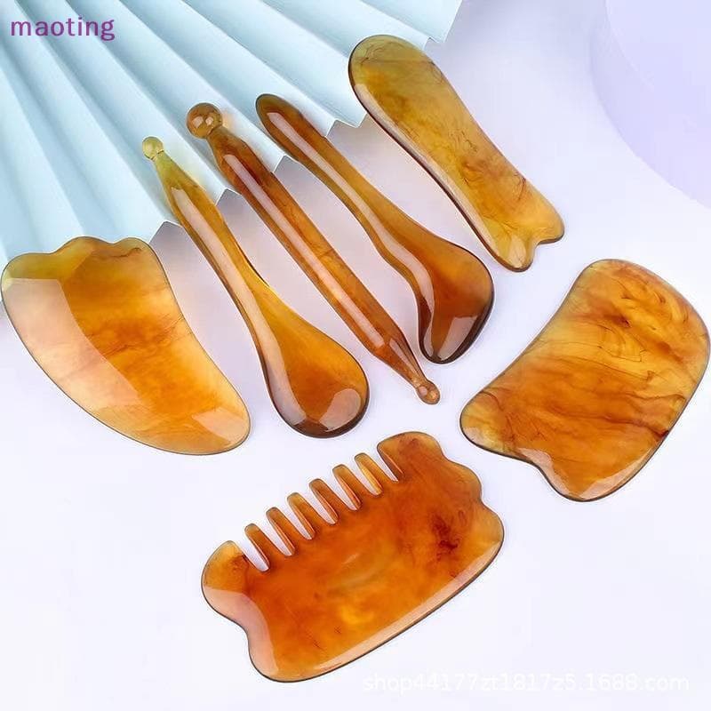 [maoting] 7 Peças Ferramentas De Massagem Âmbar Guasha Rosto Corporal Ferramenta De Beleza Spa Cuidados Com A Pele Ne Al