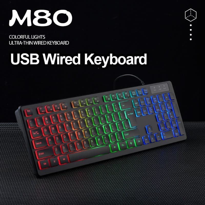 APAYADO M80 104 Teclas Com Fio Teclado RGB Luz Branca Translúcidas Ultrafinas Para Escritório De Jogos