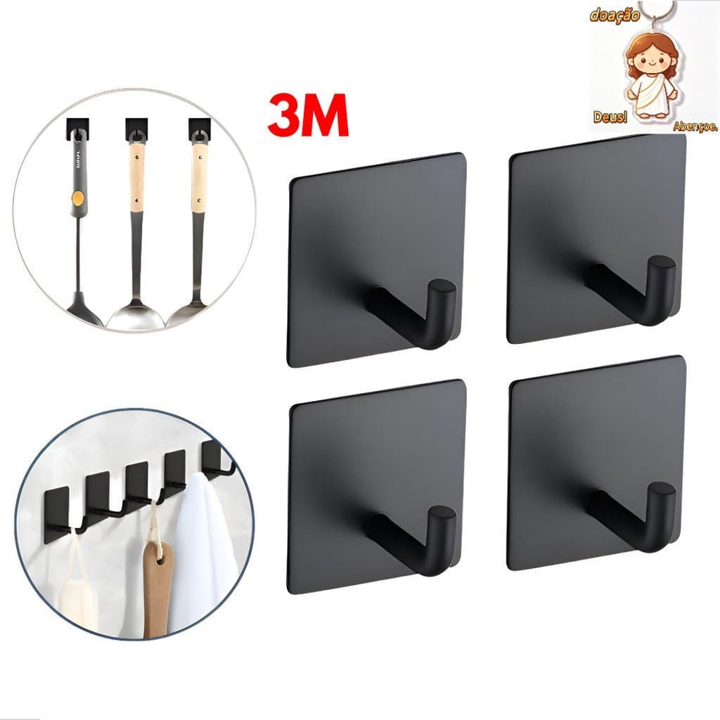 Kit 2/4/6 Gancho Inox Adesivo 3M Cabide Parede Autocolante Pendurar Chave Utensílios Resistente