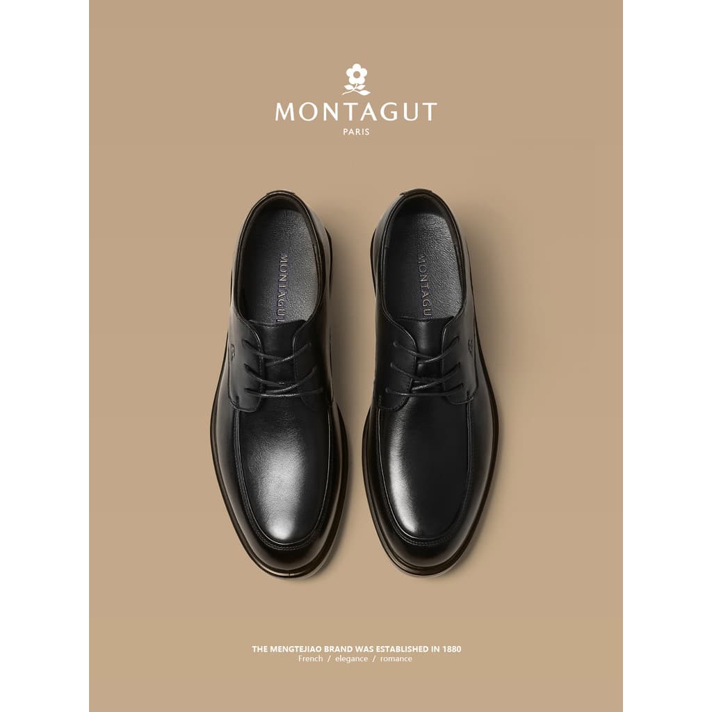 Montagut sapatos masculinos de couro genuíno 2026 novo estilo jovens rendas sapatos de couro de negócios de alta qualida