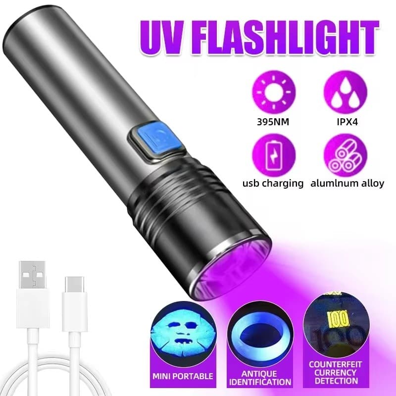 Lanterna UV De 395nm Recarregável Zoomable Blacklight light USB Ultravioleta LED Luz De Toque À Prova D'água Lâmpada Ext