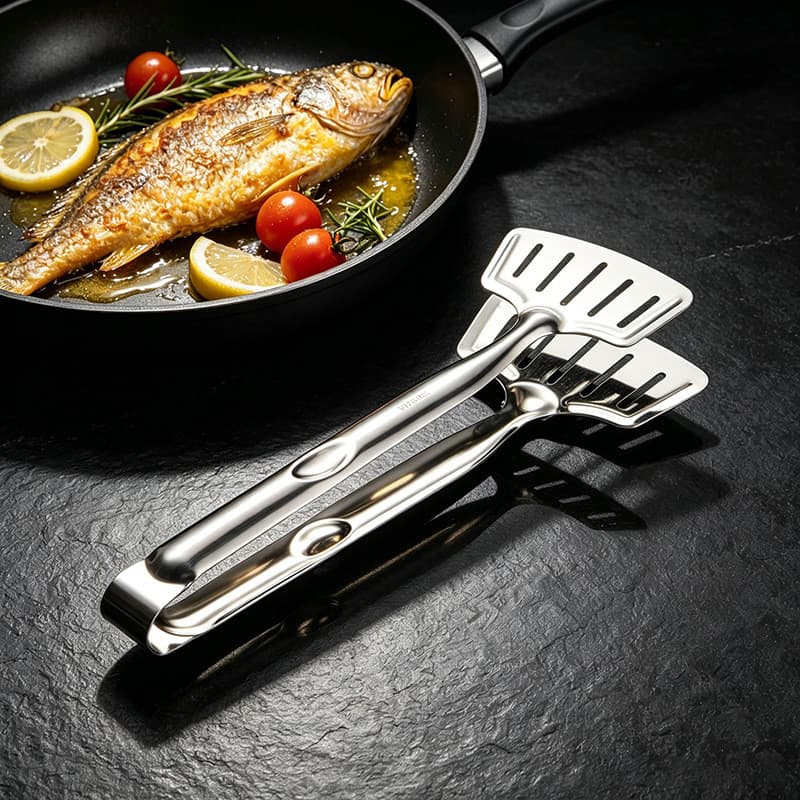 ((Espátulas e pinças de cozinha) Pinças de peixe para fritar em aço inoxidável 304 Pinças para alimentos Cozinha Domésti