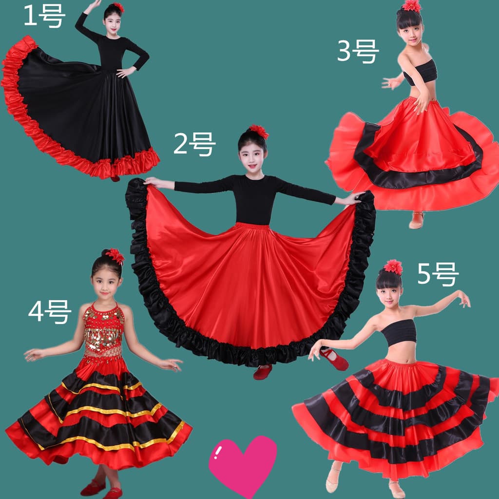 Dia das crianças traje de desempenho de palco abertura dança tourada dança espanhol grande balanço saia estudante dança