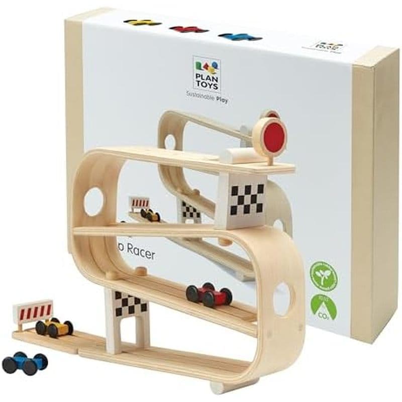 Planobrinquedos ® Rampa De Madeira Racer Para Crianças Brinquedo Montessori Com Conjunto De 3 Carros De Corrida | Pista