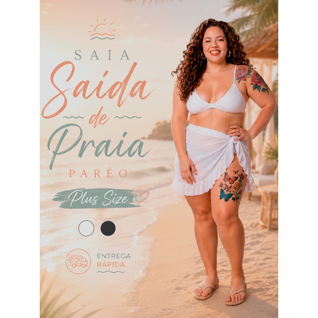 Saída de Praia Saia Curta Plus Size Lisa Pareô Leve de amarrar Lateral Feminina Soltinha