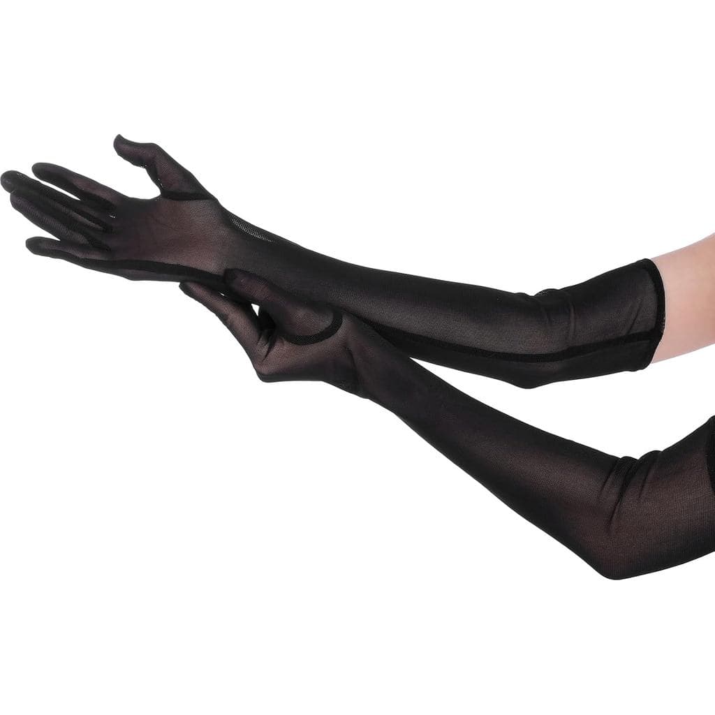 Luvas Longas Transparentes de Halloween Gjinxi para Mulheres, Luvas de Ópera Pretas de Tule, Luvas Formais de Tule Elást