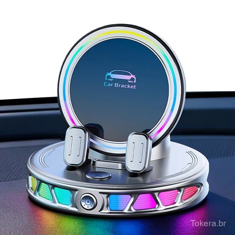 Suporte Magnético Dobrável para Telefone com Rotação de 360 Graus e Luz RGB para iPhone 17-12 e Todos os Smartphones