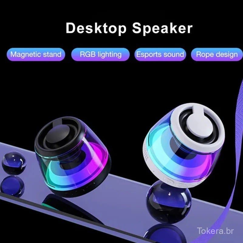 Caixa de Som Bluetooth Magnética Portátil Mini Estéreo com Iluminação RGB, Suporte para Telefone, Subwoofer Sem Fio Pequ