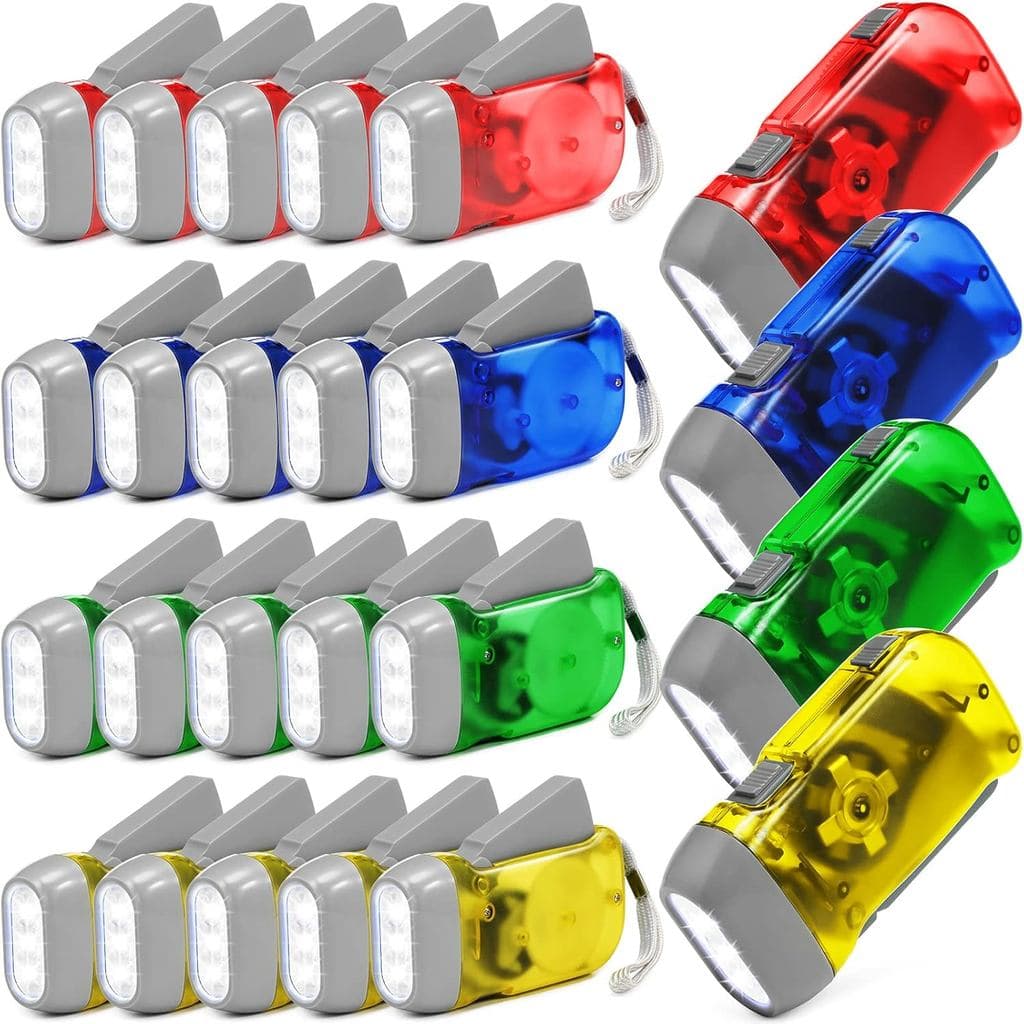 Mudder 24 Pack Hand Crank Flashlight No Battery Emergency Flashlight, Self Powered Portable Light Dynamo Torch for Survi