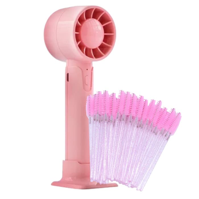 Kit Mini ventilador Com Suporte para celular + Escovinha para extensão de Cílios