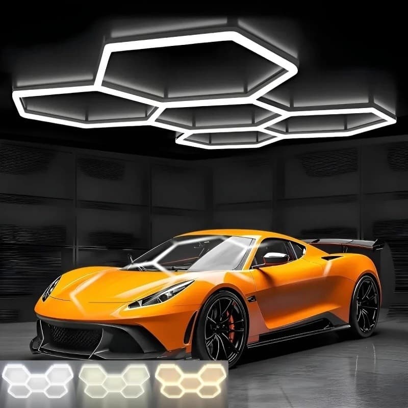 Luz Hexagonal Colmeia LED 5 Células 3 Cores 192W 21120LM Alta Luminosidade 6500K Barbearia Estética Automotiva