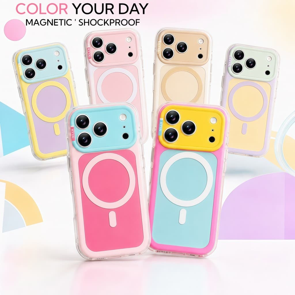 Capa Magnética Luxuosa Com Bloco Colorido Para iPhone 14 15 16 17 Pro Max , Fofa , À Prova De Choque , Transparente , Pr