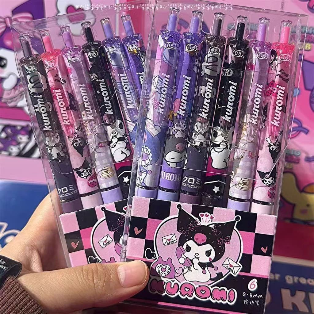 Caneta preta de secagem rápida da série Sanrio, de alto valor estético, fofa e feminina, caneta gel retrátil.
