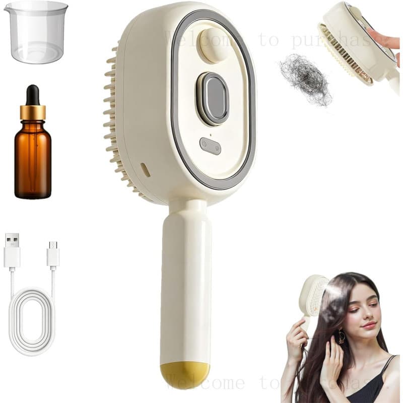 Escova a Vapor Elétrica para Cabelo, Escova com Almofada de Ar 5 em 1, Alisador de Cabelo a Vapor Recarregável com Pulve