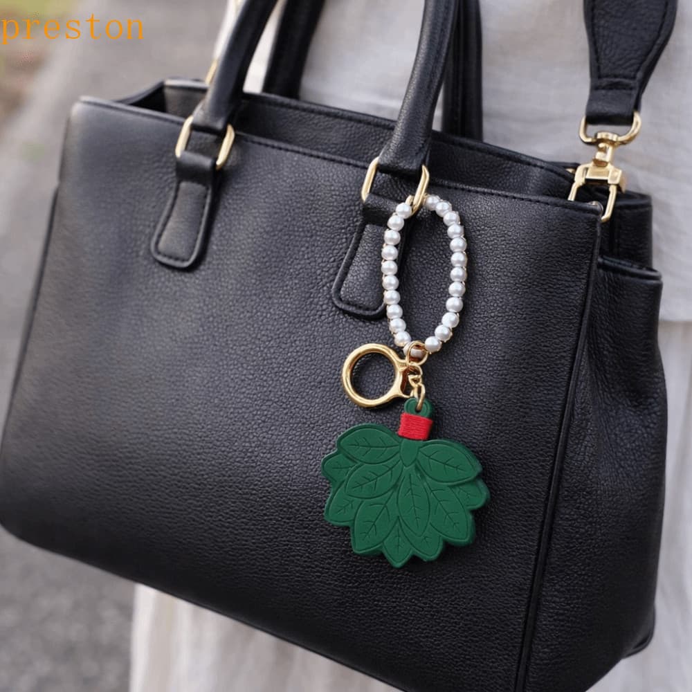 PRESTON Pomelo Folhas Chaveiro , Elegante Requintado De Couro , Corrente De Pérola Pingente De Bolsa Criativa