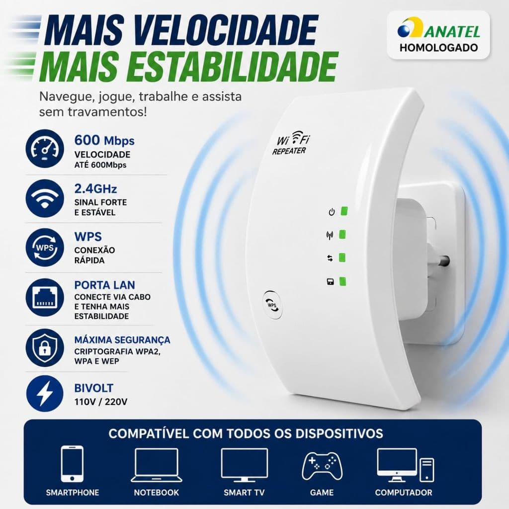 Repetidor Amplificador De Sinal Wifi 600/mbps Ultra Rápido sinal forte