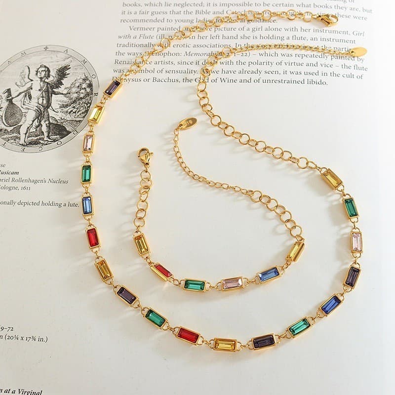 Colar Chokere Pulseira de pedras coloridas folheado banhada a ouro 18k prata 925