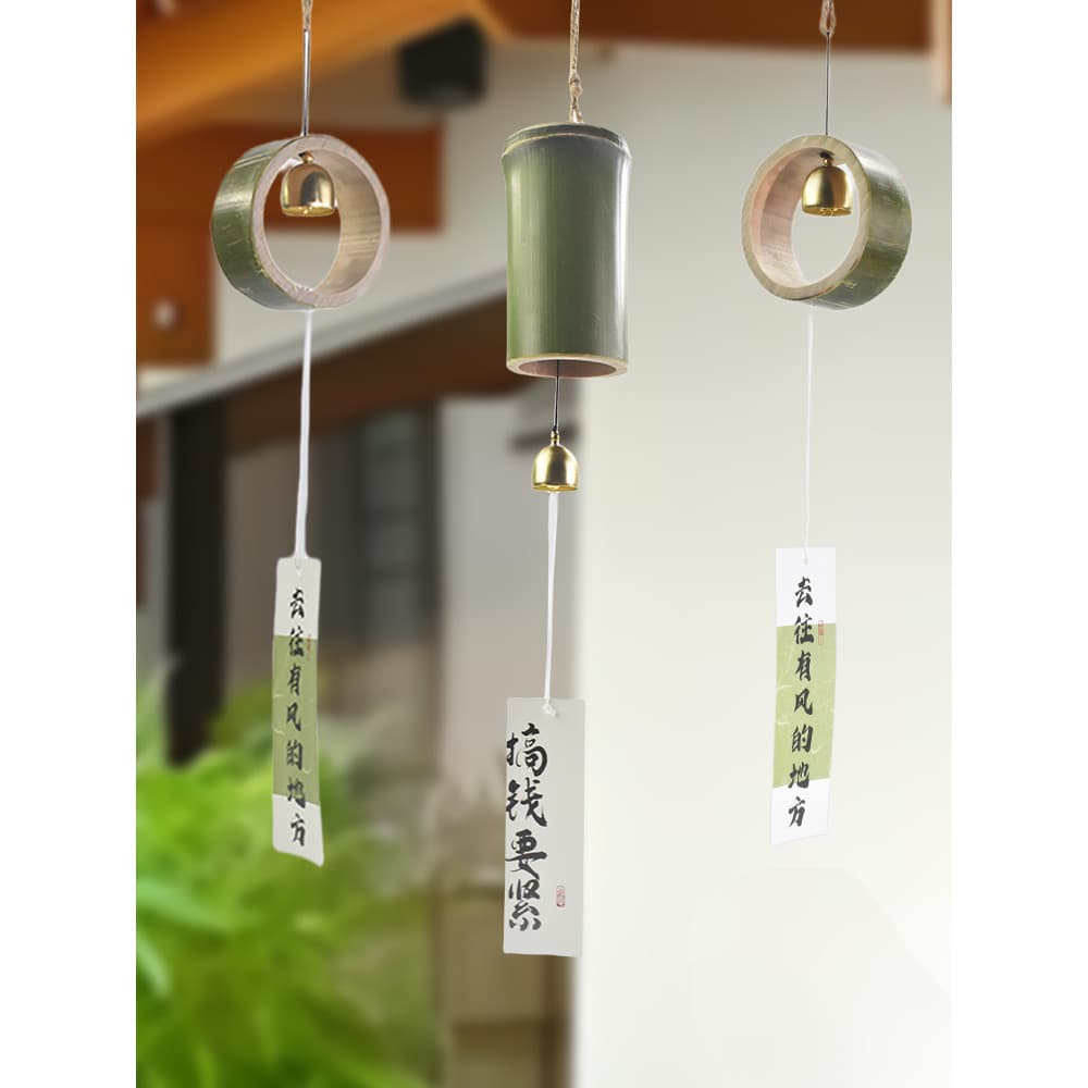 Sinos de vento de bambu bambu feitos à mão ao ar livre estilo chinês sinos de vento ornamentos jardim de infância b & b