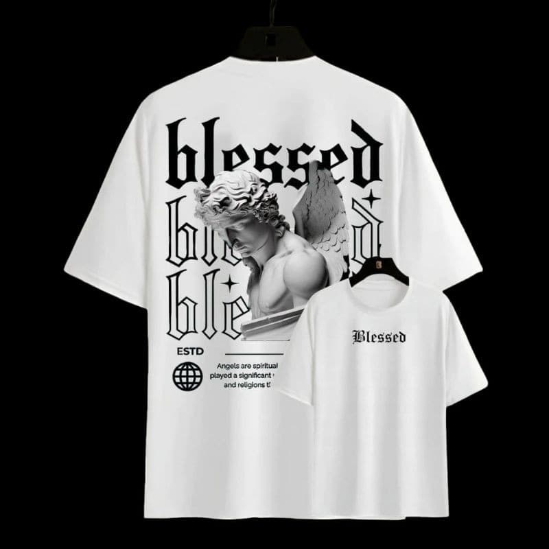 Camiseta Masculina em Algodão Camisa Blessed Streetwear Manga Curta Envio Rápido