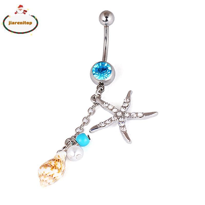 jiarenitop Moda Aço Cirúrgico Cristal Starfish Conch Corpo Umbigo Piercing Bar br