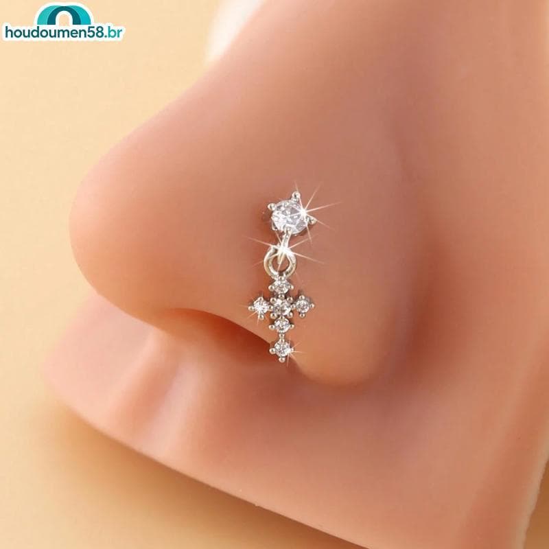 HOUDO Pendurado Anéis De Nariz Para Mulheres Cruz Zircão Piercing Jóias L Forma Studs Corpo Acessórios