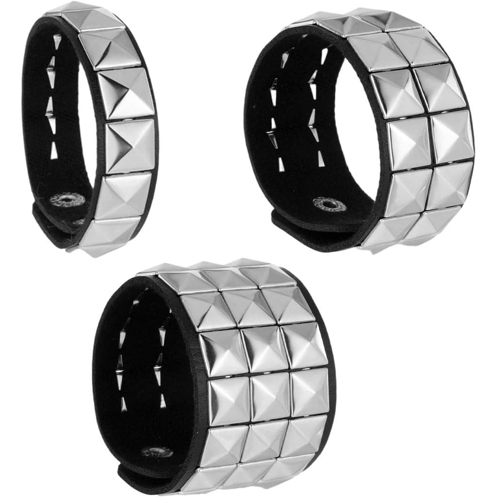 Conjunto de 3 Pulseiras Góticas Ajustáveis, Pulseiras Punk Rock com Tachas, Pulseira de Couro Preta com Espigões para Ho