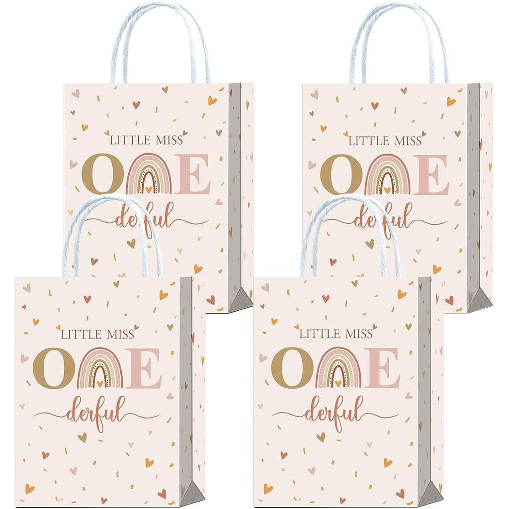 Brattol 16 Peças Decorações de Aniversário Boho Little Miss Onederful - Sacolas de Presente Duráveis de Papel Kraft com