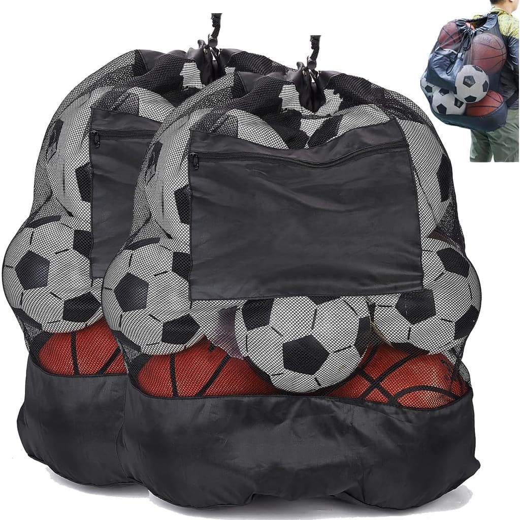 Conjunto de 2 Bolsas Resistentes para Bolas de Futebol, Bolsa para Bolas de Vôlei com Alça Ajustável, Bolsas para Bolas