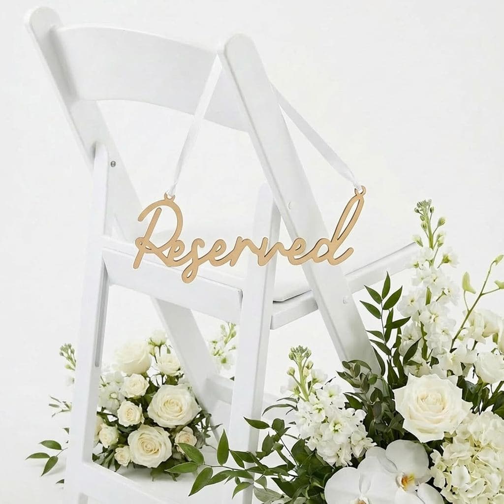 Conjunto de 6 Placas de Madeira para Assentos Reservados para Casamento, Placas Suspensas para Cadeiras com Fita, Etique