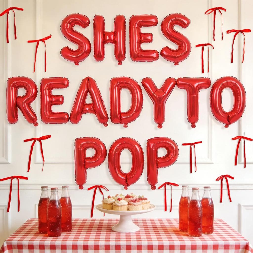 Faixa 'Ela Está Pronta Para Estourar Balões' Decorações para Chá de Bebê 'Cherry Ready To Pop' Laços Vermelhos Artigos p