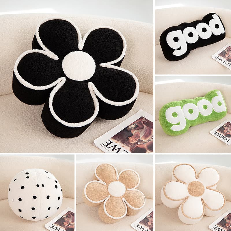 Almofadas com estampas florais e de letras, almofadas para janelas salientes, almofadas de encosto com formatos especiai