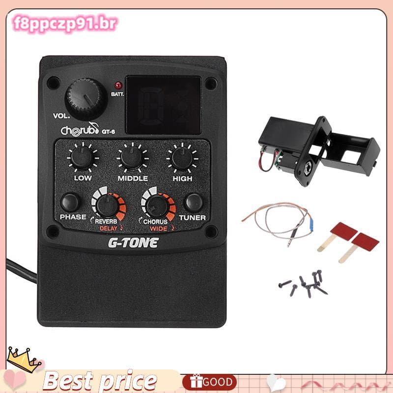 G-Tom GT-6 Guitarra Acústica Pré-Amplificador Piezo Captador 3 Bandas EQ Equalizador LCD Sintonizador Reverb Atraso Coro