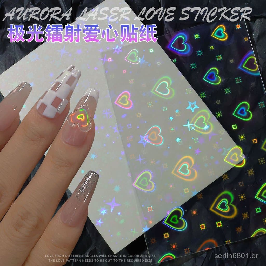 Adesivos para unhas, adesivos de unhas com efeito aurora a laser, decorações de unhas com glitter de estrelas para outon