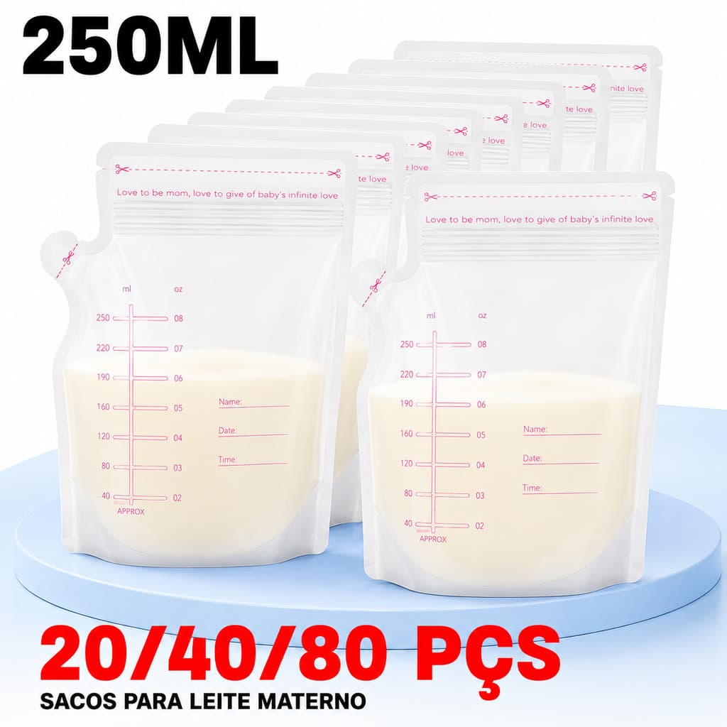 Kit Sacos para Leite Materno 20/40/80 Unidades para Congelamento, Armazenamento Seguro de Leite Materno do Bebê