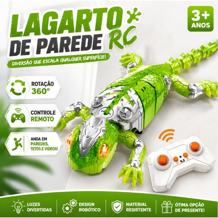 Lagarto Rastejador  RC Controle Remoto 360° Brinquedo Infantil com Luzes Escala Parede Teto Vidro Presente Criança