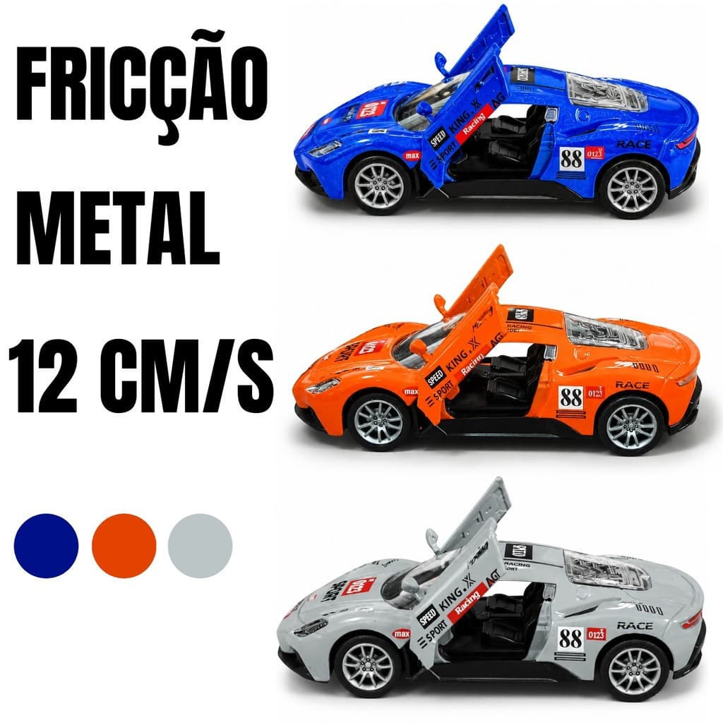 Carrinho GT Racer 12cm Metal Com Fricção Modelo Esportivo