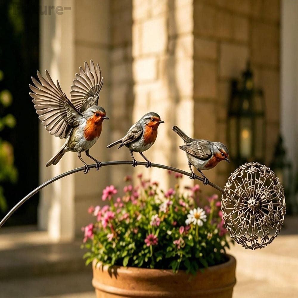 Futuro Estaca De Jardim Robin , Curva De Metal Para De Pássaros , Ornamento De Quintal Resistente Às Intempéries