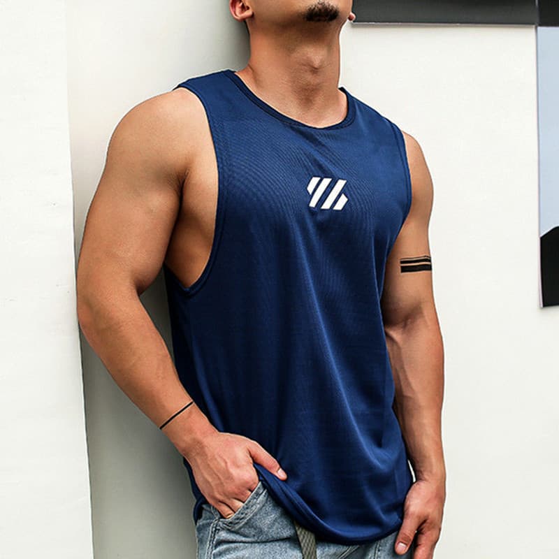 Colete de Fitness de verão masculino de secagem rápida esportes sem mangas camiseta muscular respirável irmãos solto col