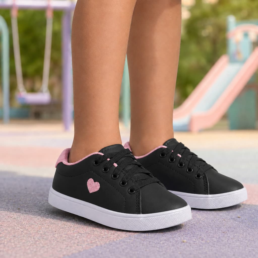 Tênis Infantil Menina Escolar Confortável Coração Leve Resistente Original Ideal Para Passeio Diário 25/34