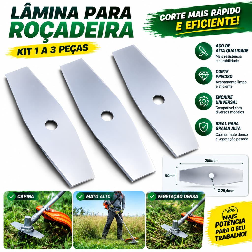 Kit 3 Peças Faca De Roçadeira 2 Pontas 350mm Nakasaki Substituição
