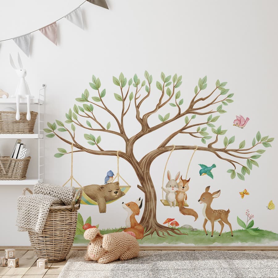 Adesivos de parede dos desenhos animados bonito urso raposa coelho esquilo adesivos de parede auto-adesivo decoração do